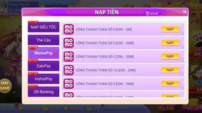 Điều kiện để nạp tiền trên trang chủ Rikvip